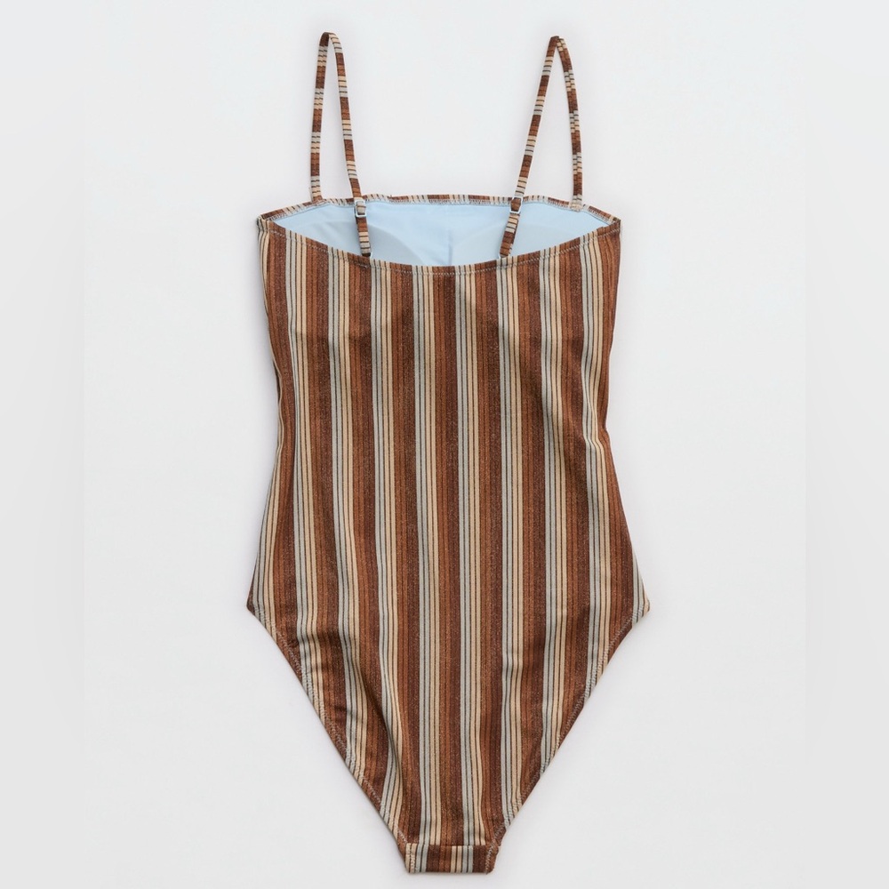 Striped Brown and Cream Glitter Swimsuit - Picture 2 of 2